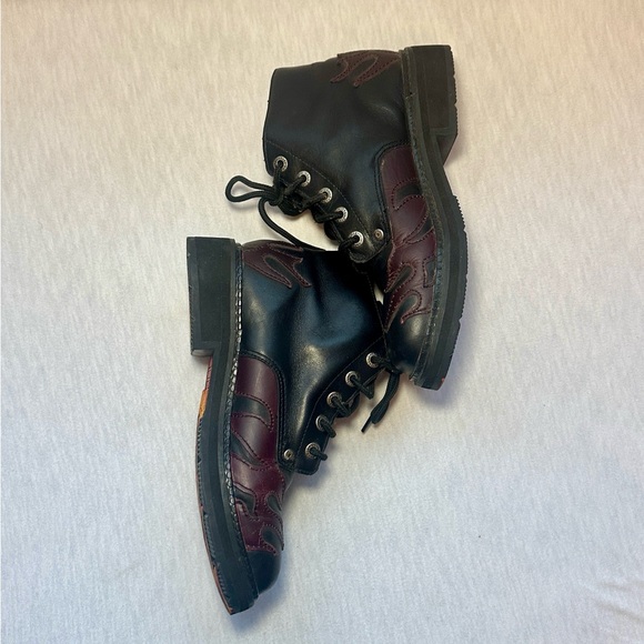 Vintage Harley Davidson Women’s 7.5 Lace Up Moto Boots Color Changing Flames - Picture 12 of 14